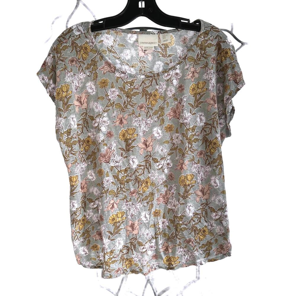 Cynthia Rowley Women's Floral 100% Linen Top - XL